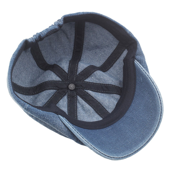 hotchrlck-berets-ผู้ชายผู้หญิงแบนหมวกหมวกล้างผ้าฝ้าย-denim-beret-หมวก-vintage-ศิลปินจิตรกร-beret-หมวก-unisex-แปดเหลี่ยม-newsboy-หมวก
