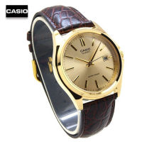 Velashop นาฬิกาข้อมือผู้ชายคาสิโอ Casio Standard  สายหนังสีน้ำตาล หน้าปัดทอง รุ่น MTP-1183Q-9ADF, MTP-1183Q-9A, MTP-1183Q