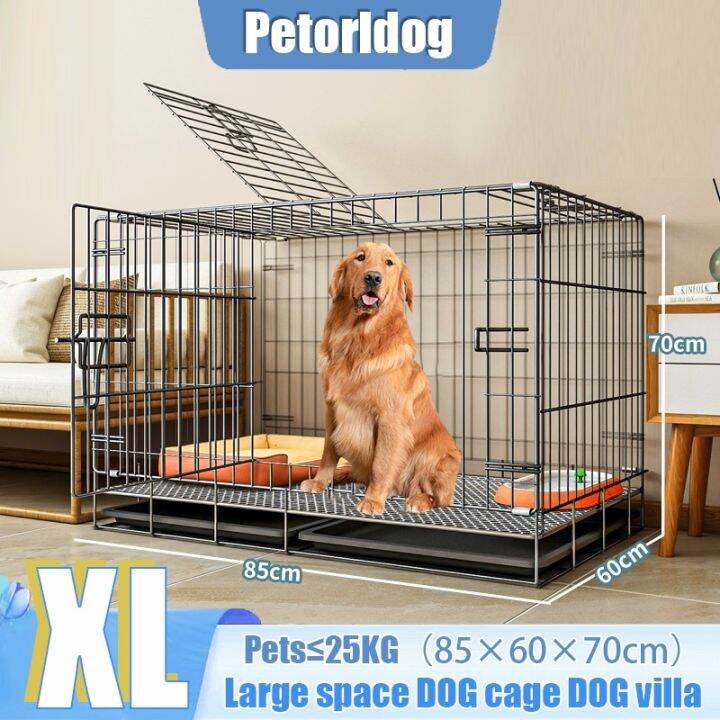 25KG XL Pet Dog Cage Large Space Folding Cage Poop Tray Pet Foldable Cage Stainless Steel Pet