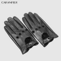 CARANFIER Mens Genuine Sheepskin Leather Gloves Driving Car Motorcycle Bike Goatskin Touch Screen Mittens Breathable Male Gloves