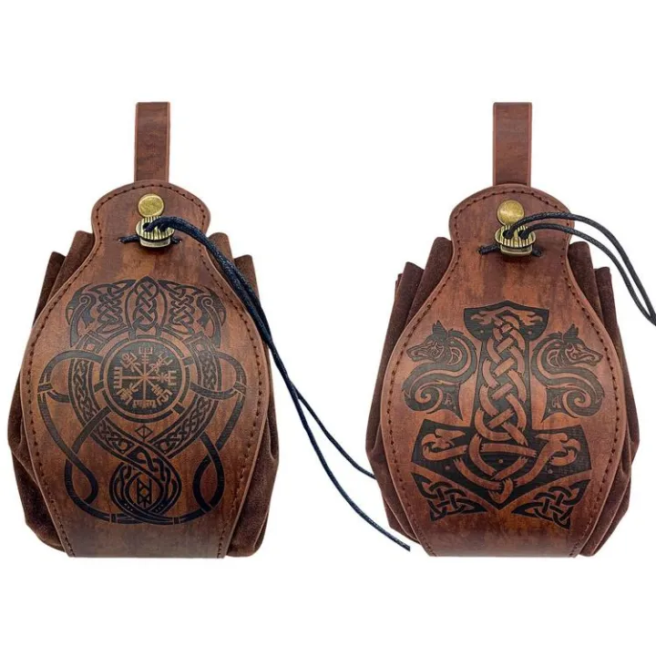Medieval Belt Pouch Drawstring Leather Belt Pouch Portable Drawstring