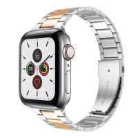 SmartPhonemall Small Waist Stainless Steel Watch Band For Apple Watch Series 8&amp;7 45mm / SE 2&amp;6&amp;SE&amp;5&amp;4 44mm / 3&amp;2&amp;1 42mm(Silver Rose Gold)