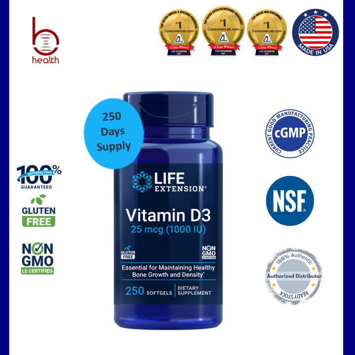 [Life Extension] Vitamin D3, EXP 08/25, 25 mcg (1000 IU), 250 softgels