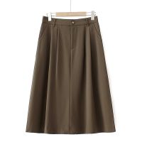 Plus Size XL-4XL Womens Solid Color Pleated Black Coffee Midi Skirts Ladies Elegant Office-wear Female A-line Fashion Skirt