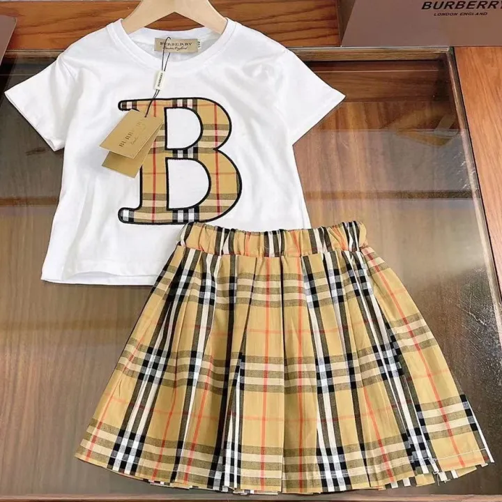 のBurberryの Casual Kids Girls Clothes Set Short-sleeve Shirt Top+Skirts  Terno Set for 2-12Yrs | Lazada PH