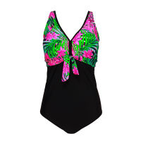 Andzhelika Black Floral One-Piece Swimsuit For Women Sexy V-Neck Plus Size Swimwear Monokini 2021 Beach Bathing Suits 6XL-9XL