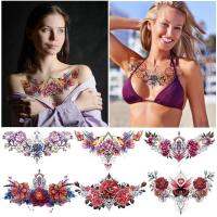 Colorful Chest Temporary Tattoos for Women Girls Large Rose Flower Jewel Fake Tattoos for Women Last Long Realistic Body Tattoos