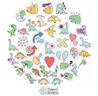 ʕ •ᴥ•ʔ ✿ พร้อมส่ง : สติ๊กเกอร์กันน้ำขนาดเล็กลายแก๊งค์ไดโนเสาร์ | Dinosaur Gang Small Waterproof Decoration Sticker Set.