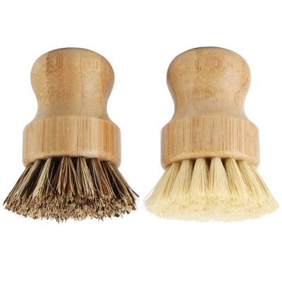 Leeseph Bamboo Dish Scrub Brushes Kitchen Wooden Cleaning Scrubbers for Washing Cast Iron Pan/Pot Natural Sisal Bristles