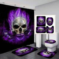 {Bathroom sale} FlameShower Curtain Set Fantasy Burning Skeleton ชุดตกแต่งห้องน้ำผ้าพร้อมชุดอุปกรณ์ห้องน้ำ