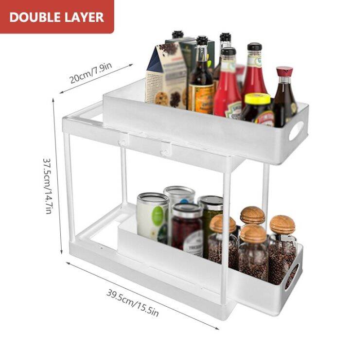 Kitchen Organizer Sliding 2 Tier Drawer Storage Rack Shelf Multipurpose