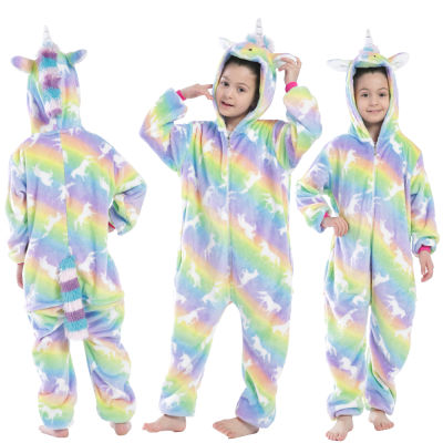 Kigurumi Childrens Sleepwear for Boys Girls Unicorn Pajamas Flannel Kids Stich Unicornio Pijamas Set Animal Winter Onesies