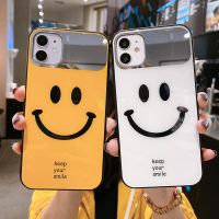 ✥☋ Luxury Cute Smile Tempered Glass Phone Case For iPhone 13 12 Mini 11 Pro Max XSmax XR X SE 8 7 Plus Makeup Mirror Silicone Cover