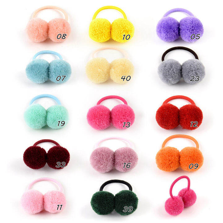 2pcslot-1-4-inch-solid-double-hairball-with-elastic-hair-band-kids-girls-boutique-hairbands-ponytail-hair-rope-hair-accessories