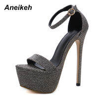 Aneikeh New Summer Bling Glisten High-heeled Women Sandals Sexy Woman Platform Nightclub Party Wedding Shoes SIZE 42 43 44 45 46