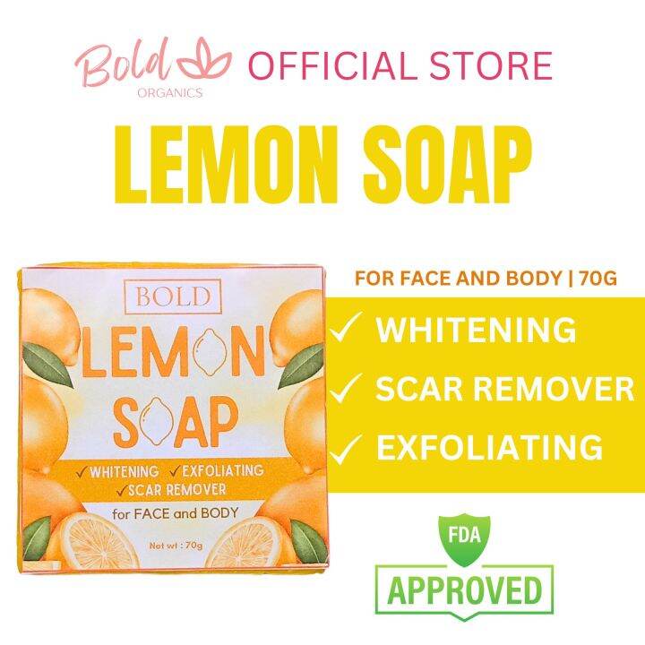 BOLD ORGANICS LEMON SOAP 70G WHITENING SCAR REMOVER EXFOLIATING