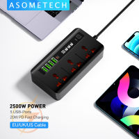 ASOMETECH ตัวชาร์จ USB 2500W 5พอร์ต,อะแดปเตอร์แถบพลังงานอเนกประสงค์ชาร์จเร็ว20W PD 3.0สำหรับ iPhone 13 12 Samsung Xiaomi แล็ปท็อป100V-250V