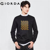 GIORDANO Men Huangshouyi Series Sweatshirts Art Plaid Print Fleece-Lined Sweatshirts Crewneck Fashion Casual Tops 91093288