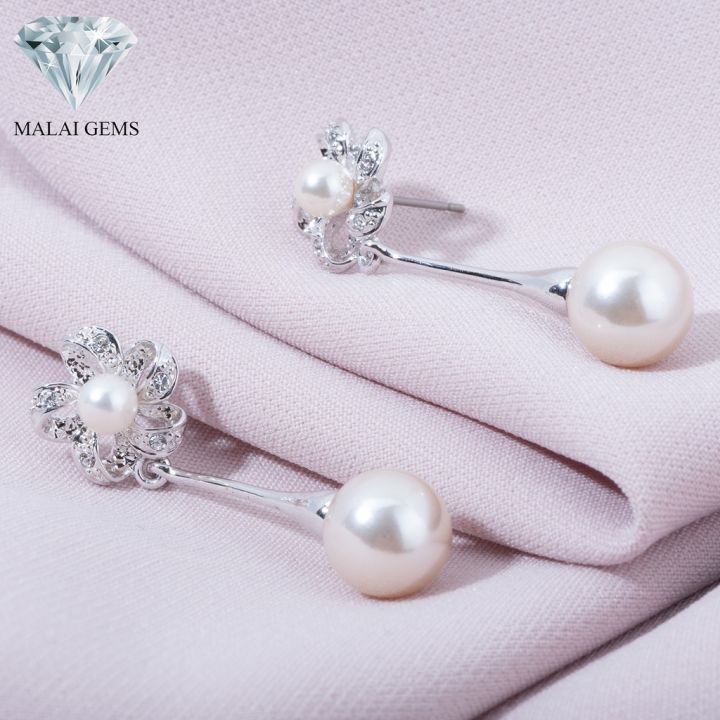 malai-gems-ต่างหูมุก-เงินแท้-silver-925-เพชรสวิส-cz-เคลือบทองคำขาว-รุ่น-11011520-แถมกล่อง-ต่างหูเพชร-ต่างหูเงินแท้