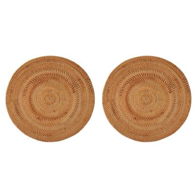 2X Rattan Woven Placemats,Table Mats,Non Slip Heat Resistant Place Mat,Wicker Placemat,Trivets for Hot Dishes Round,40cm
