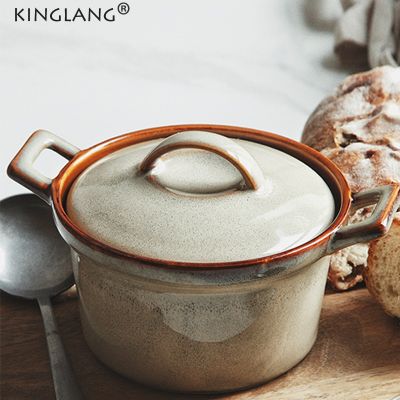 Kinglang ชามญี่ปุ่นเซรามิกสร้างสรรค์พร้อมฝาใช้ในครัวเรือนสำหรับร้านอาหาร,หม้อตุ๋นไข่กันน้ำ Guanpai4ถ้วยซุปเซรามิกเขตร้อน