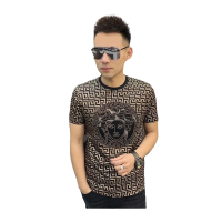 Summer New Versace Mercerized Cotton Short-sleeved Mens Heavy Industry Hot Diamond Medusa Fashion Versatile Trend Short-sleeved