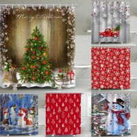 2021 Christmas Decoration Shower Curtains Xmas Trees Snowman Printing Bathroom Curtain Frabic Polyester Waterproof Bath Curtain