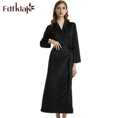 {Xiaoli clothing} Fdfklak ชุดการแต่งกายผ้าไหมสำหรับผู้หญิงฤดูใบไม้ผลิฤดูXiaoli clothingเซ็กซี่ชุดนอนเสื้อคลุมอาบน้ำสีดำ/ ไวน์แดงขนาดบวกชุด M-XXL