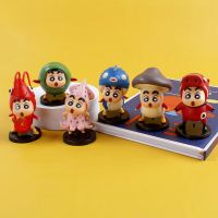 【cw】Q Version Solid PVC Seafood Ingredients Crayon Xiaoxin 6 Set with Base Car Decoration Anime Garage Kits Model ！