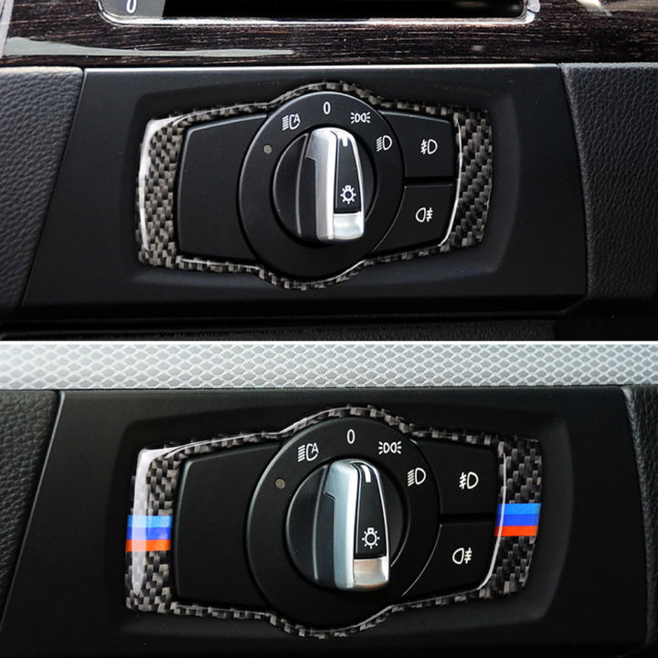 Car Interior Sticker Headlight Switch Frame Cover Trim Carbon Fiber Cover Sticker  for BMW E90 E92 E93 320i 325i Accessories