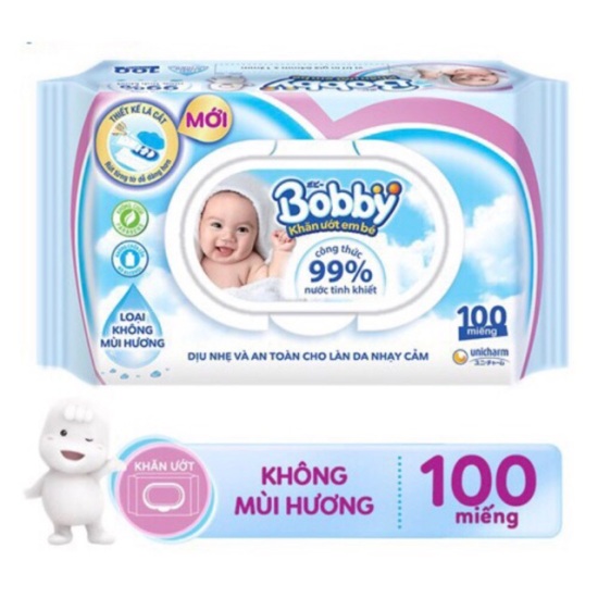 Khăn giấy ướt bobby không hương 100 tờ cho bé - ảnh sản phẩm 1
