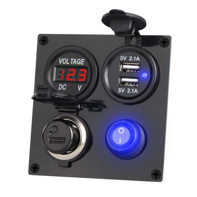 2.1A Dual USB Socket Car Charger LED Voltmeter 12V Power Outlet ON-Off Switch