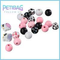 PETIBAG 80PCS ลูกปัดไม้ลูกปัด พิมพ์ลายวัว 80ชิ้นค่ะ ลูกปัดซิลิโคน การทำหัตถกรรม DIY สร้อยข้อมือลูกปัดลูกปัด การทำเครื่องประดับ