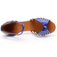 [Spot] Blue Diamond Adult Latin Dance Shoes Middle Heel Dancing Shoes 5cm 7cm Soft Bottom Half Palm Indoor