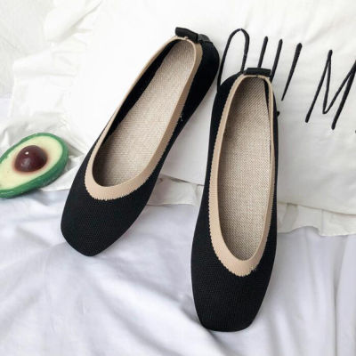 Square Toe Women Shoes Shallow mouth single women Knit Breathable Fabric Ballet Flats Female Casual Cozy Loafer women hy757