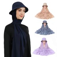 【YF】 New Muslim Women Bucket Hat With Chiffon Hijabs Prayer Fisherman Cap Outdoor Sun Fashion Scarf