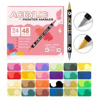 12/24/48 Colors Double-headed Two-color Acrylic Marker Pen Set Childrens DIY Graffiti Painting Quick-drying Waterproof Brush