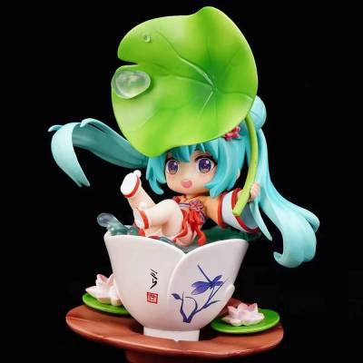 Q Version Hatsune Miku Action Figure Lotus Leaf and Chinese Umbrella Model Dolls Toys For Kids Gifts Collection