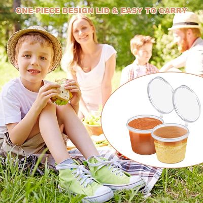 100 x 1Oz Round Food Container Pots with Lids,Hinged Sauce Pots Reusable Jelly Shot Cups Small Pot Restaurants
