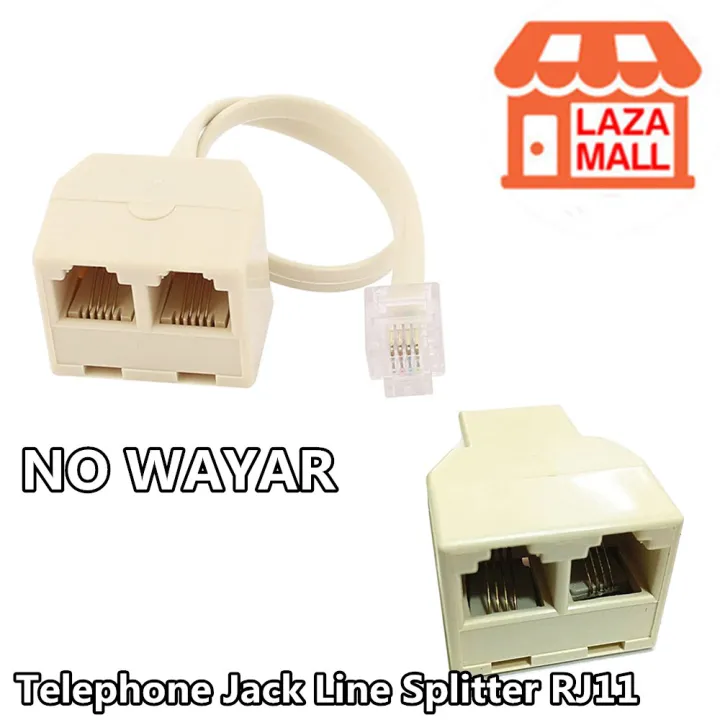 1 to 2 Telephone Jack Line Splitter RJ11 6P4C 2 Way wayar cable Adapter