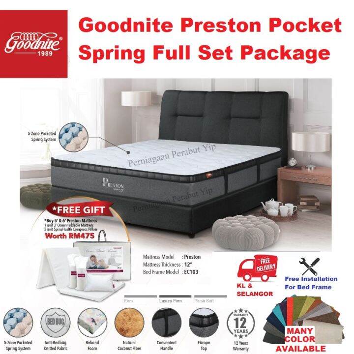 Full Bed Set Goodnite 12 Inch Preston Pocket Spring Mattress With Bed