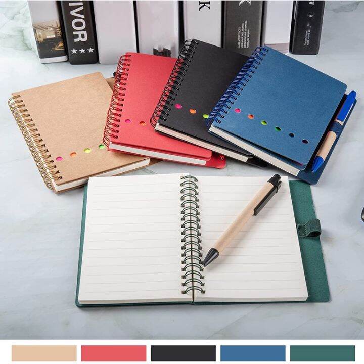 3-packs-spiral-notebook-steno-pads-lined-notepad-with-pen-in-holder-sticky-notes-page-marker-colored-index-tabs-flags