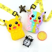 【hot】ﺴ Silicone Crossbody Antistress Fidget Pikachu Anime Figure Push Squeeze Coin Purse Kids Gifts !