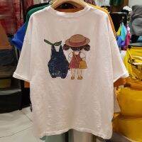 Cartoon cotton 2023 summer clothes Korea Dongdaemun short-sleeved loose white T-shirt design slim tops