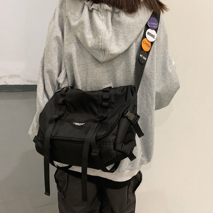 Black Crossbody Tote Bag, Techwear Messenger Bag