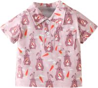 Toddler Boy T Shirts Short Sleeve Cartoon Rabbit Printed Tees Casual Lapel Tops with Pocket Boys Summer Clothes for Kids