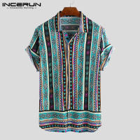 INCERUN Ethnic Style Print Men Casual Shirt Lapel Neck Streetwear Short Sleeve Tops 2022 Loose Tropical Hawaiian Shirt Men S-5XL