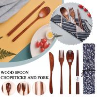 Wooden Spoon Fork Knife Chopsticks Rice Soup Cutlery Traveling Kitchen Camping Utensil Office Reusable Household Tableware S3B5 Flatware Sets