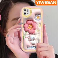 YIWESAN เคส A16E A16K OPPO 3D น่ารักลายดอกไม้สีชมพูกับกระต่ายขอบคลื่นสีนุ่มนวลเคสมือถือกันกระแทกแบบใสสร้างสรรค์เคสกล้องซิลิกาเจลฝาครอบป้องกัน