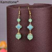 Kemstone ต่างหูแก้วสีชมพูสีเขียวสำหรับผู้หญิง